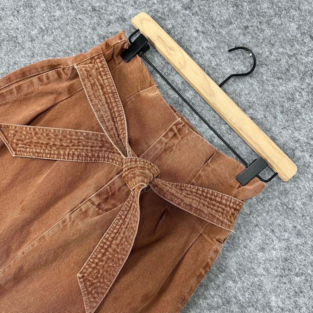 Free People High Waisted Paperbag Tie Waist Denim Midi Skirt Brown‎ Size 26